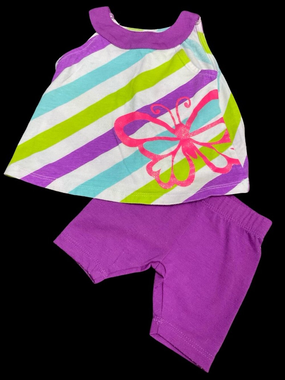 👣 10/$25 - Purple/White Striped Two Piece Outfit w/ Sparkle Butterfly Graphic